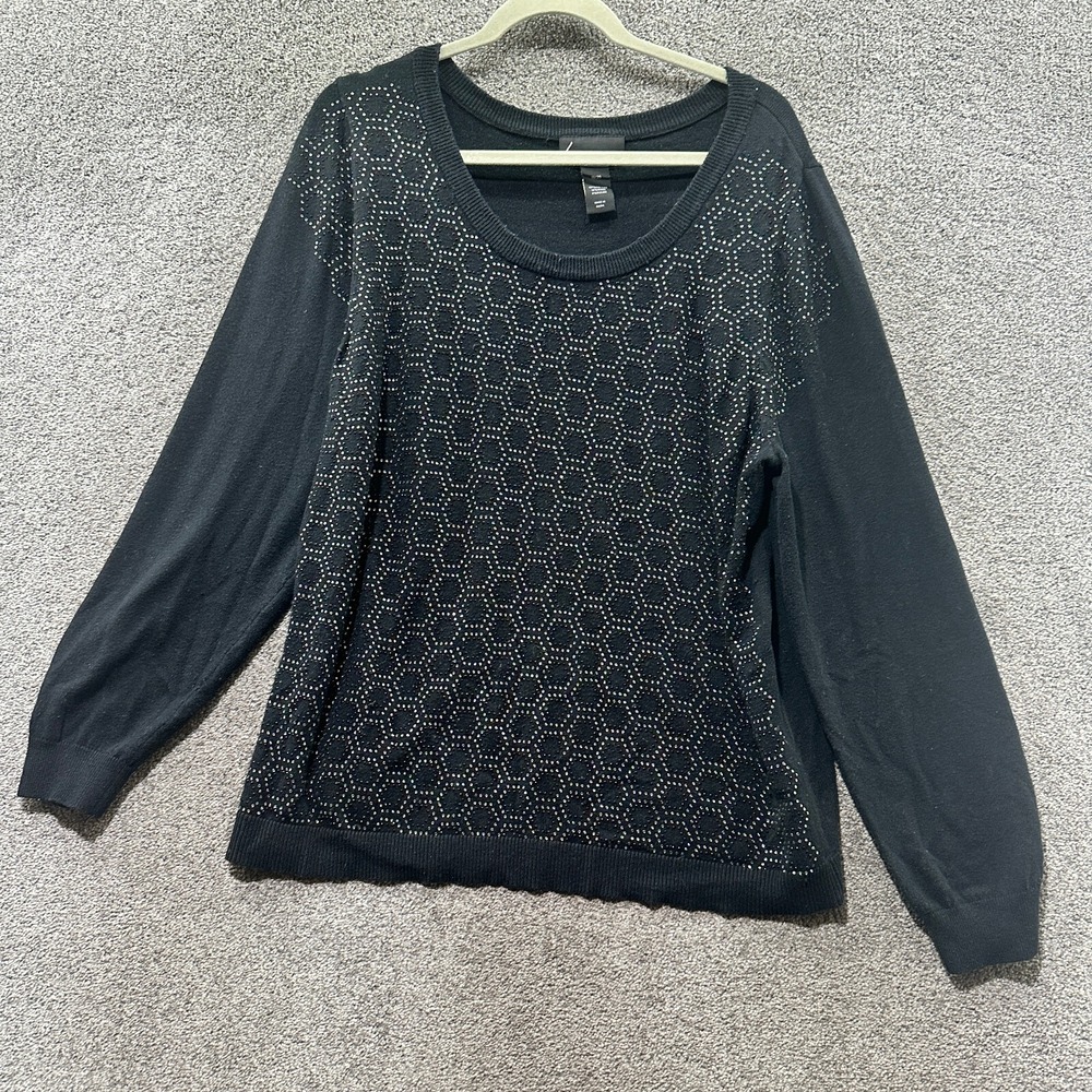 Lane Bryant Pullover Sweater Women 18/20 Black Geometric Bedazzled Scoop‎ Neck